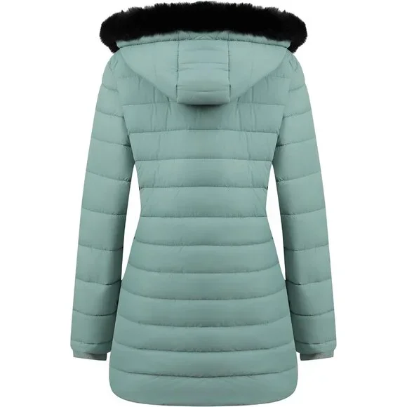 Women's Light Green Waterproof Long Down Jacket,warm Winter Hooded Puffer Coat